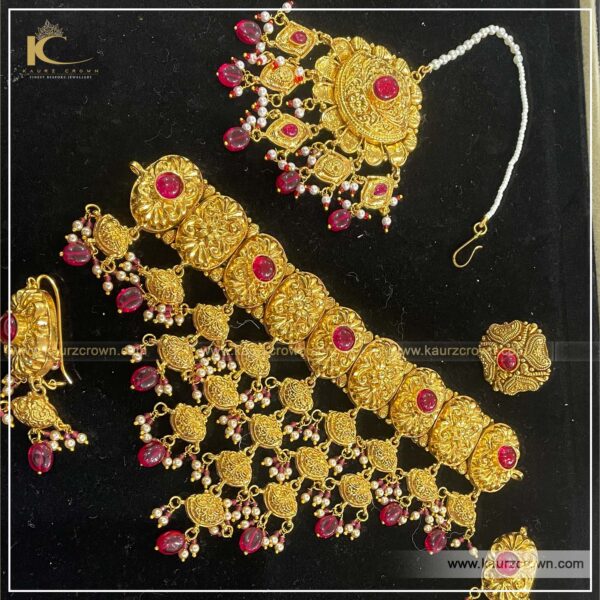 Shazia Traditional Antique Gold Plated Choker Set , kaurz crown , punjabi jewellery , online jewellery store , choker set ,