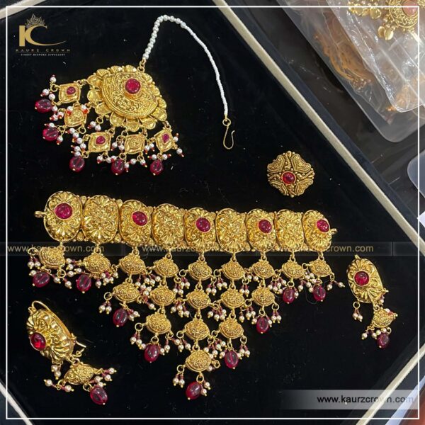 Shazia Traditional Antique Gold Plated Choker Set , kaurz crown , punjabi jewellery , online jewellery store , choker set ,