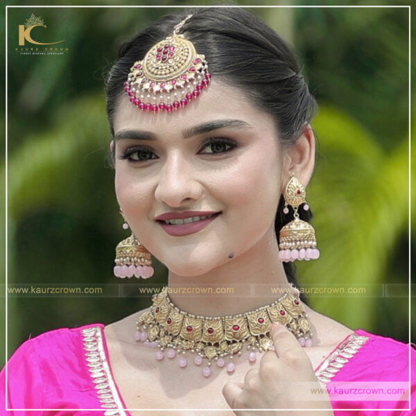 Sanaz Traditional Antique Gold Plated Choker Set , kaurz crown , punjabi jewellery store , online jewellery shop , gold plated products , sanaz choker set