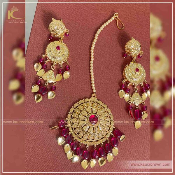 Suhag Traditional Antique Gold Plated Earrings Tikka Set , Kaurz crown , online jewellery store , suhag earrings tikka set kaurz crown jewellery Suhag Tikka set