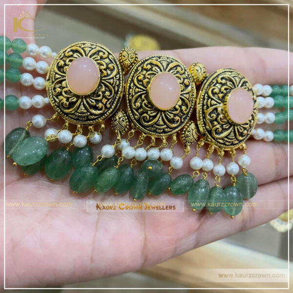 Eman Traditional Antique Gold Plated Choker Set (Mint Green) , kaurz crown jewellery , online jewellery store , eman choker , gold plated jewellery , gold plated choker set , online jewellery shop