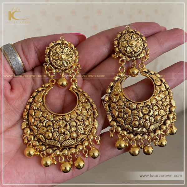 Sonam Traditional Antique Gold Plated Earring , kaurz crown jewellery , gold plated jewellery , gold plated earrings , ruby color , traditional jewellery , online shop