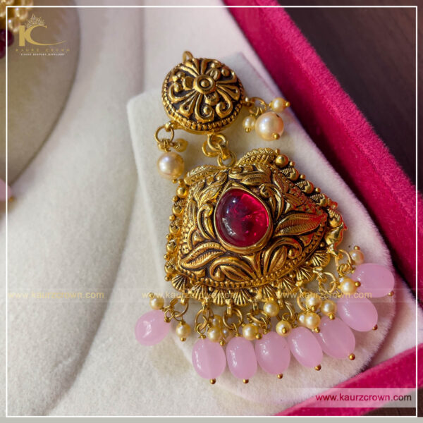 Jagiro Traditional Antique Gold Plated Choker Set (Pink) , kaurz crown jewellery , online jewellery store ,punjabi jewellery , online shop , choker set