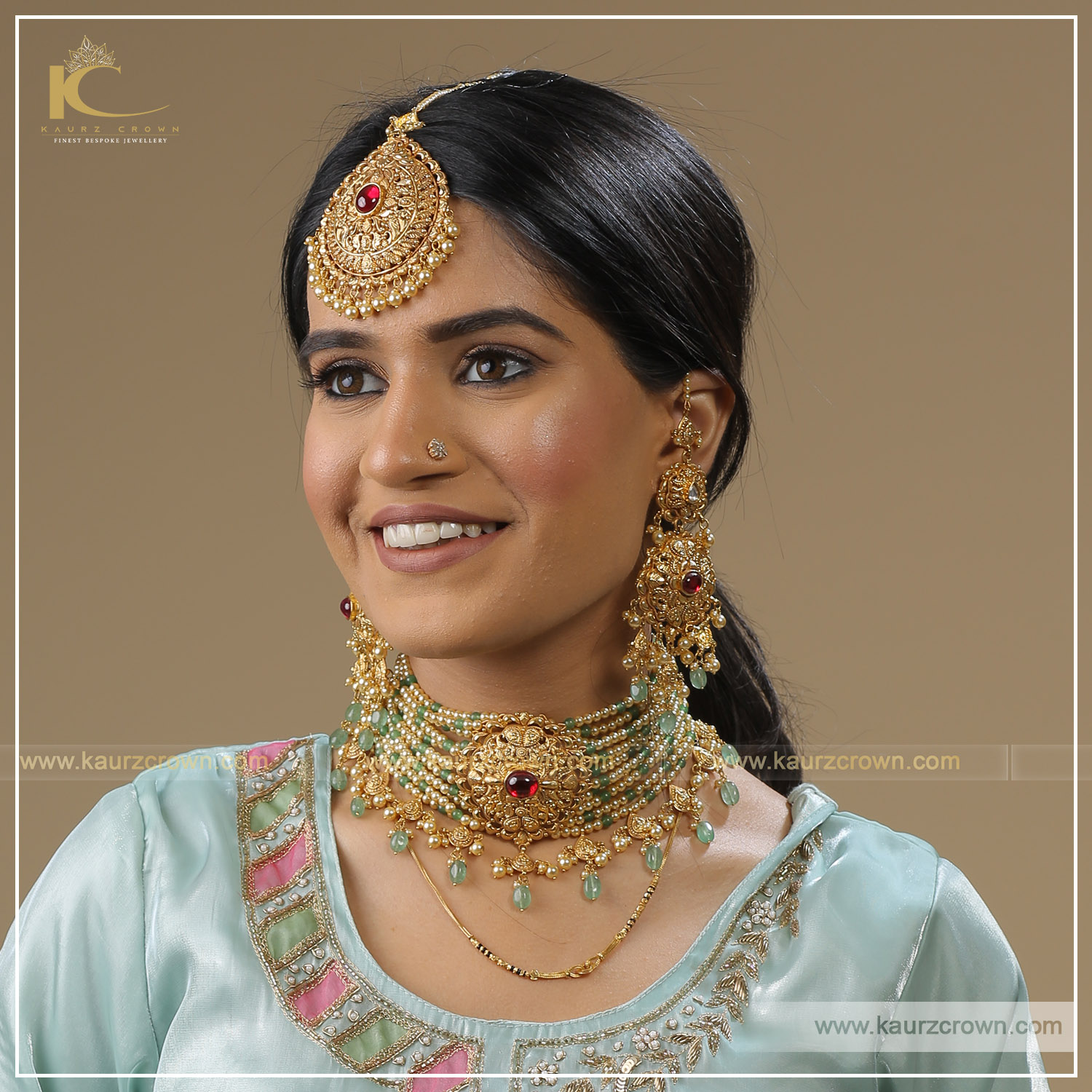 Ruhma Traditional Antique Gold Plated Choker Set , kaurz crown jewellery , punjabi jewellery , online jewellery store , gold palted , Earrings