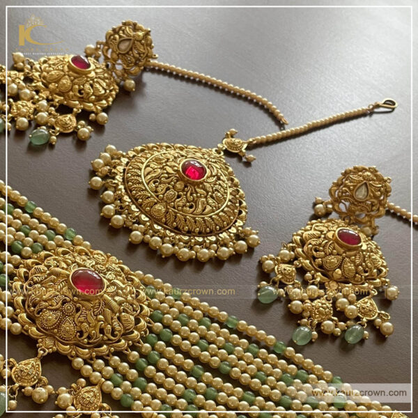 Ruhma Traditional Antique Gold Plated Choker Set , kaurz crown jewellery , punjabi jewellery , online jewellery store , gold palted , Earrings