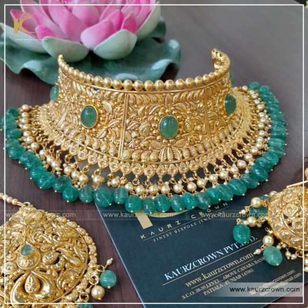 Sobia Traditional Antique Gold Plated Choker Set , kaurz crown jewellery , online jewellery store , gold plated jerellery