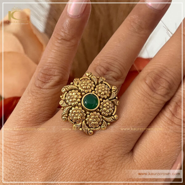 Royal Gold Tone And Green Beads Kundan Ring – Amoliconcepts - Amoliconcepts
