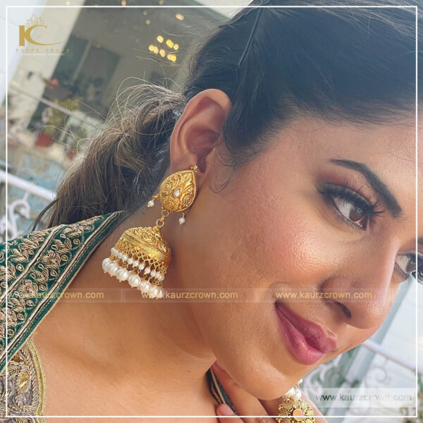 Mahnoor Traditional Antique Gold Plated Jhumki Earrings , kaurz crown , online jewellery store , gold plated earrings , punjabi jewellery