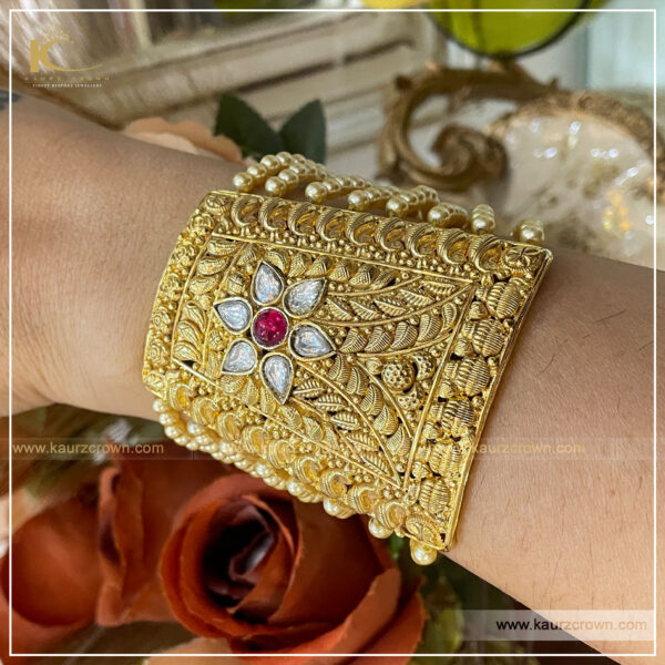 Haseen Traditional Antique Gold Plated Baahi (Bracelet) , kaurz crown jewellery , online jewellery store , punjabi jewellery store , white kundan , gold plated